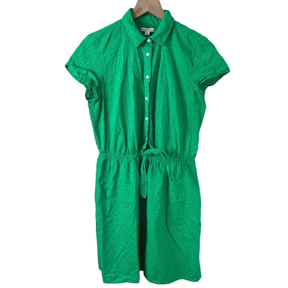 J.Crew Mercantile Womens Green Eyelet Short Sleeve Collared Dress Small